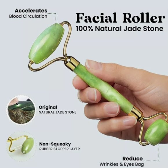 New In Box Roller @ Gua Sha Facial Massage Jade Roller Dark Green - Picture 6 of 7